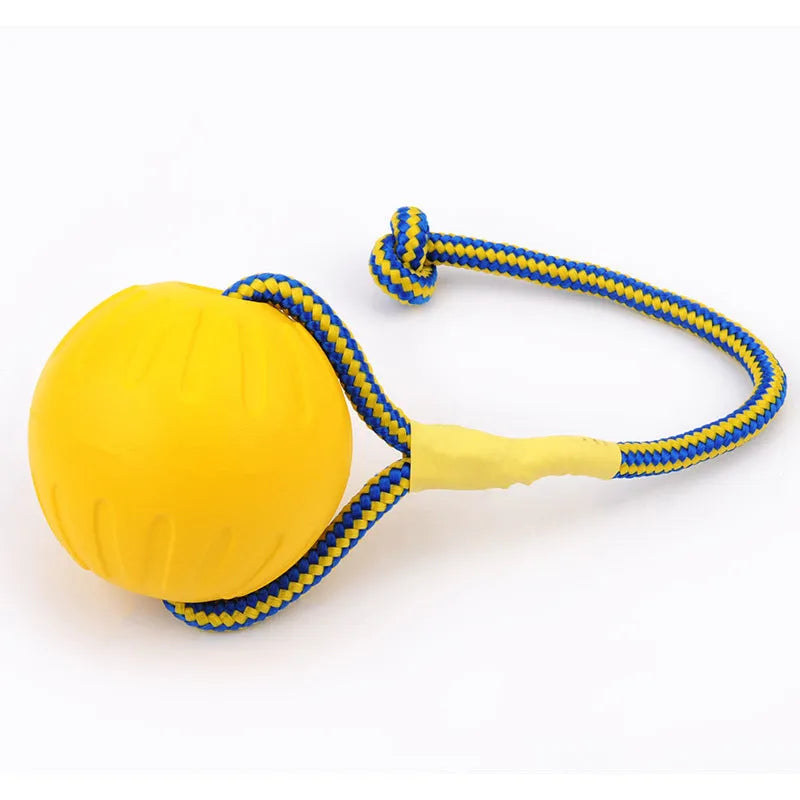 EVA floating dog training ball with rope in 7cm small size for puppy fetch and chew play