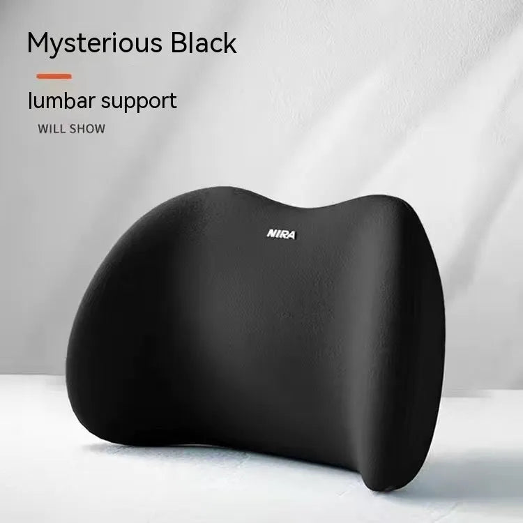 Car seat lumbar support pillow and headrest pillow set in memory foam with milksilk cover.
