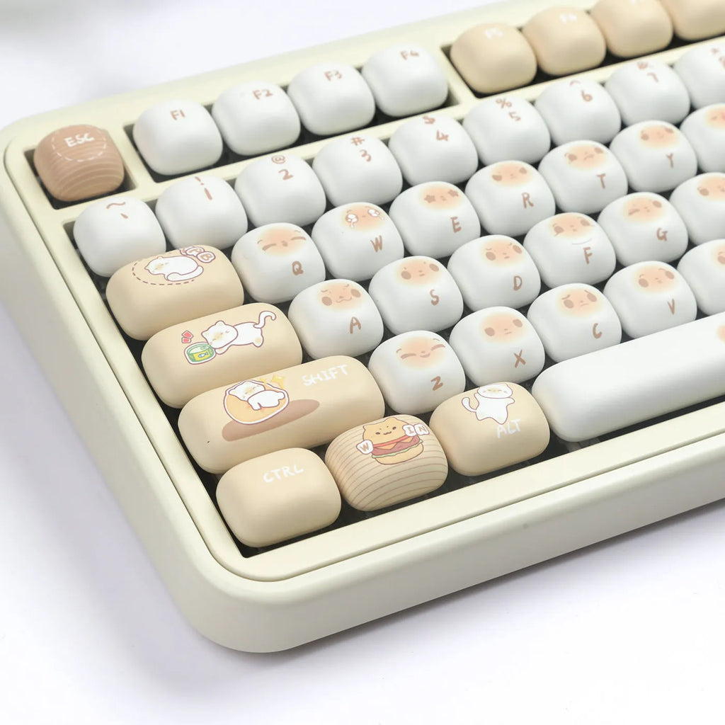 Steamed Bread cat theme mechanical keyboard keycap set with 26 PBT caps in pastel colours