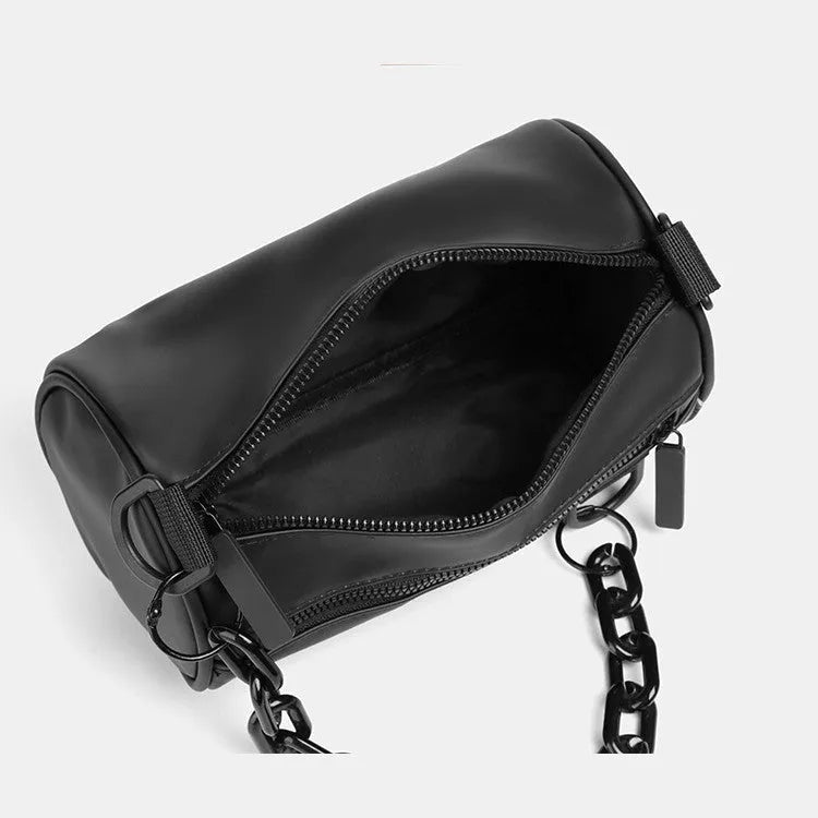 Waterproof Oxford cloth messenger crossbody bag with chain detailing in black, grey, or orange colours