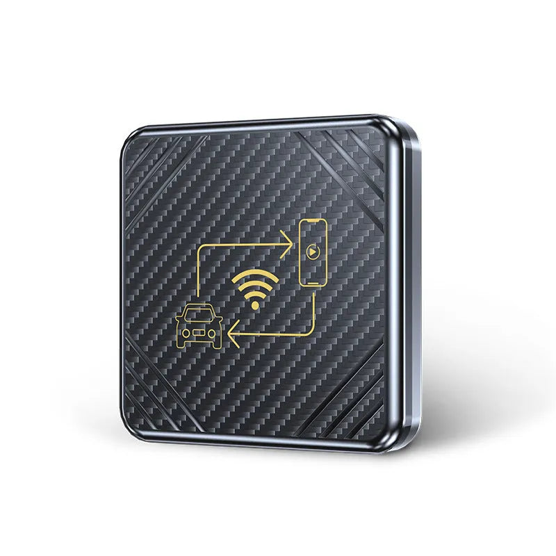 Wireless CarPlay and Android Auto adapter with USB connection and gold or white ABS plastic housing