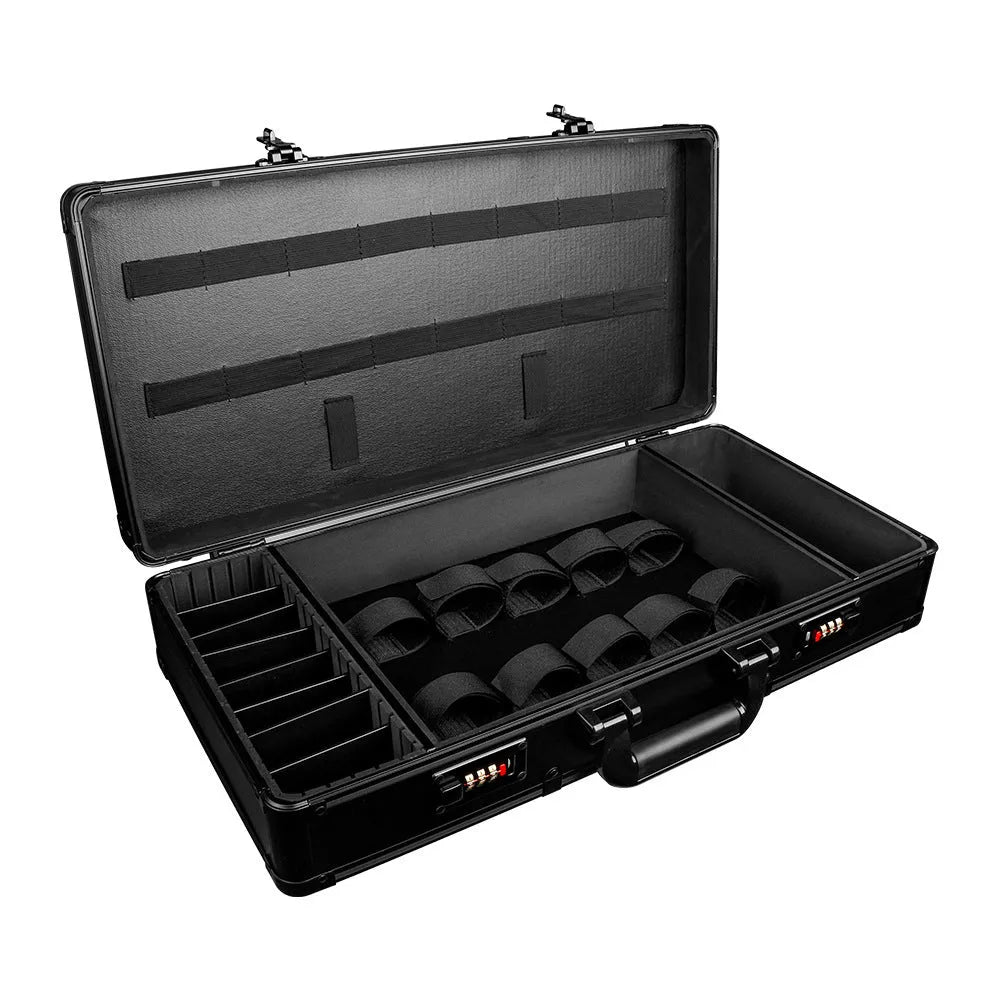 PVC hair tools storage suitcase organiser box in black, white, or gold colour, showing 55cm length.