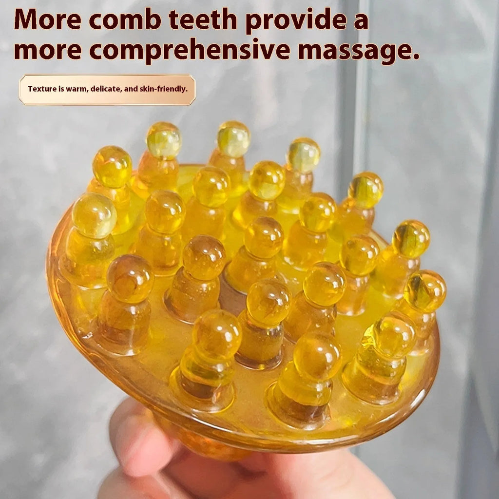 Disc-shaped 21-tooth massage comb for head meridian acupressure in coffee brown or yellow colour