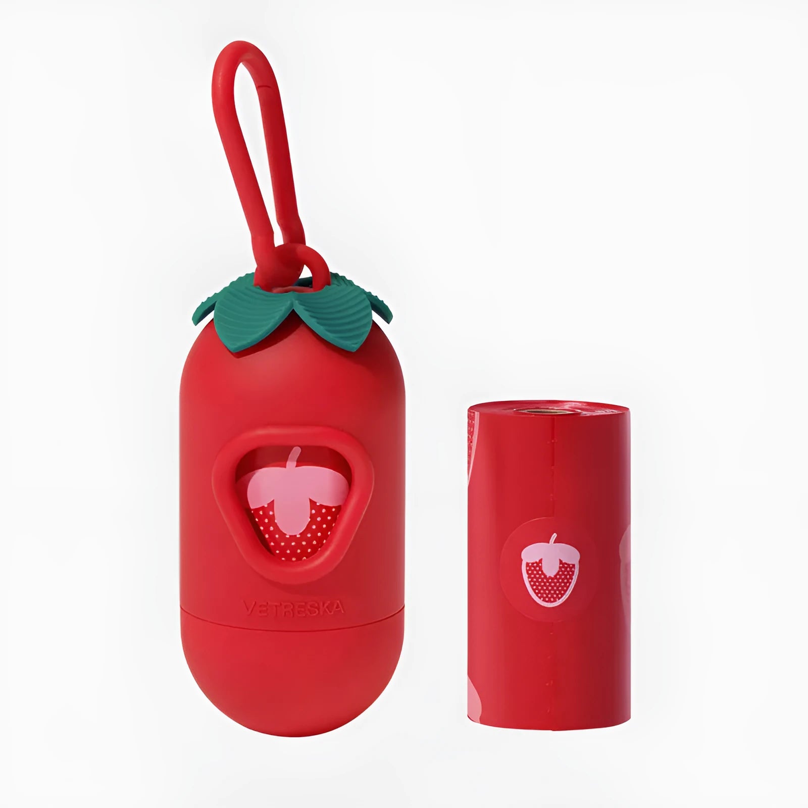 Dog waste dispenser capsule with roll of scented biodegradable bags in choice of strawberry, orange or cherry blossom