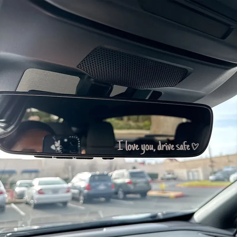 Safe driving waterproof vinyl bumper sticker with love pattern in silver colour on car rearview mirror