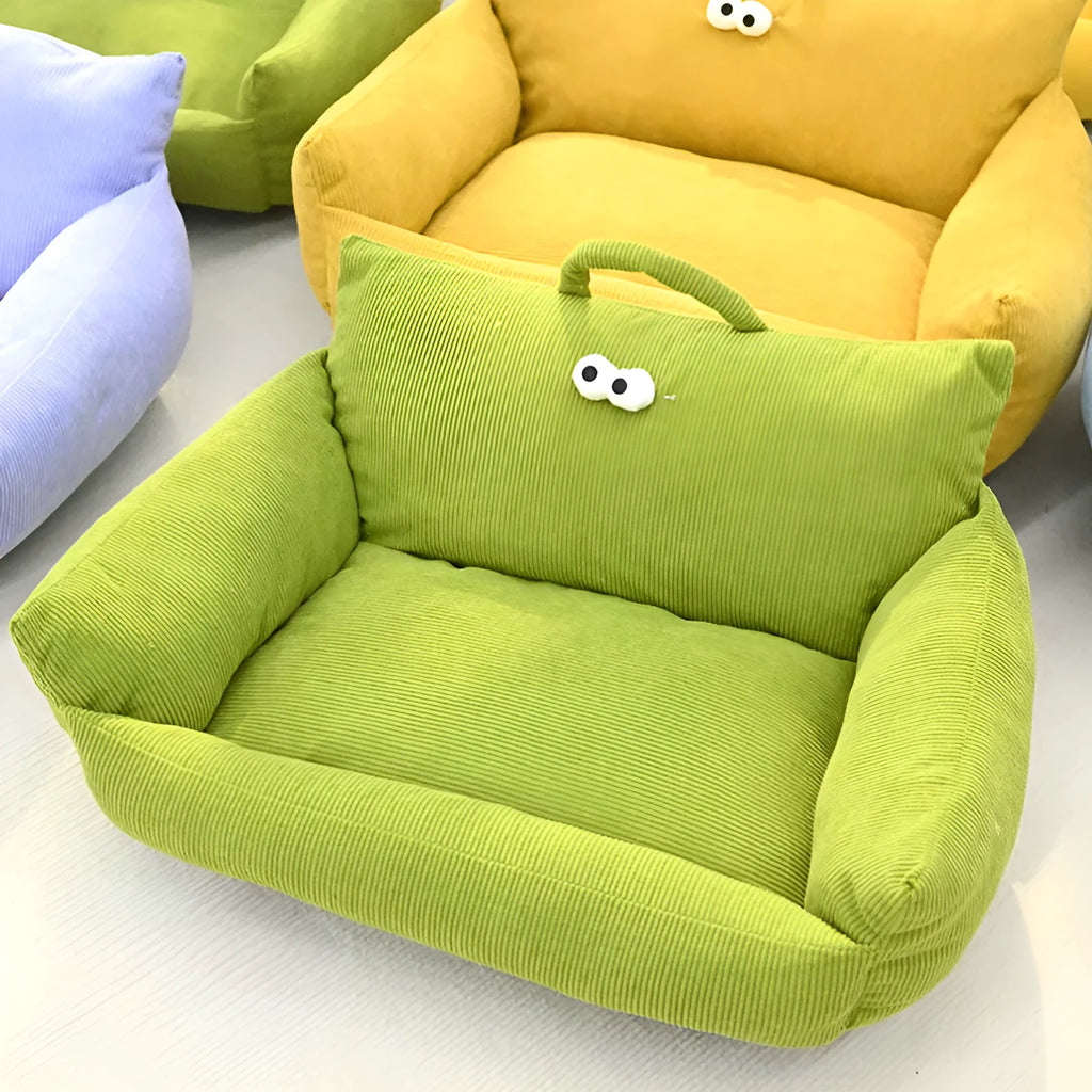 Cartoon big eye pet nest bed in moon velvet fabric with stick-on eyes