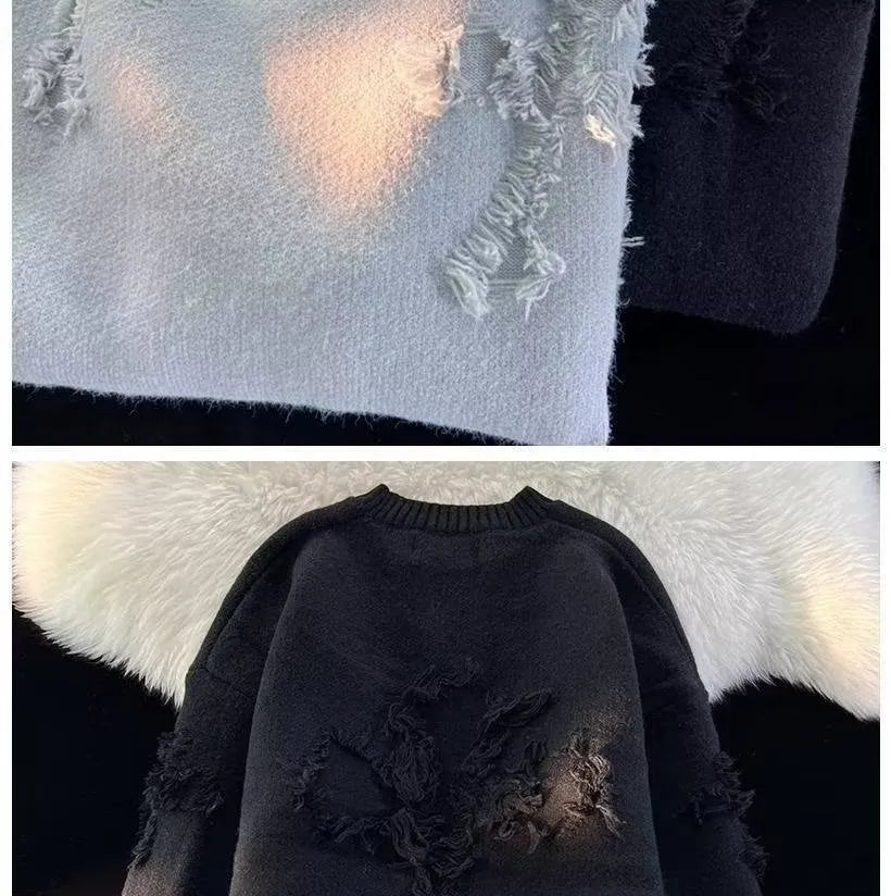 Men's ripped hoodie in polyester fiber, autumn and winter casual wear, gray colour