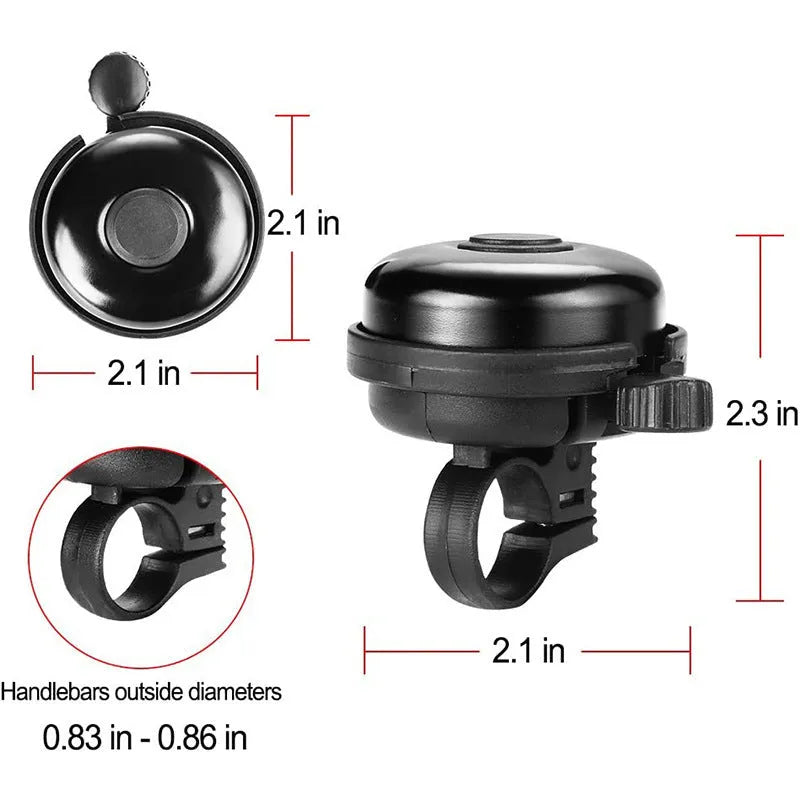 Black 58mm mountain bicycle bell with ABS plastic construction and mounting fixture
