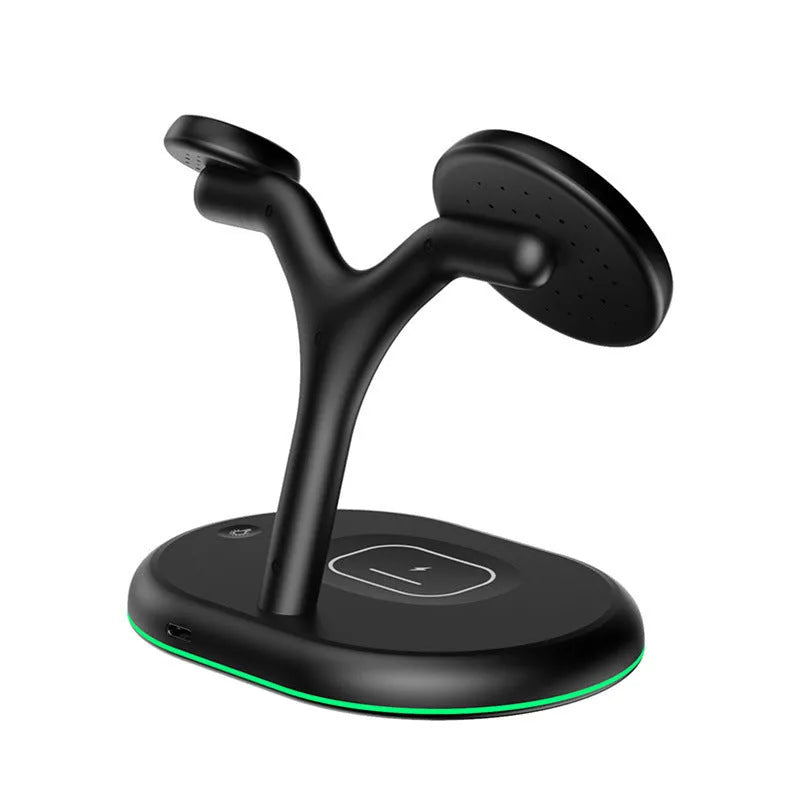 Black magnetic wireless charging stand with vertical phone holder and Type-C cable