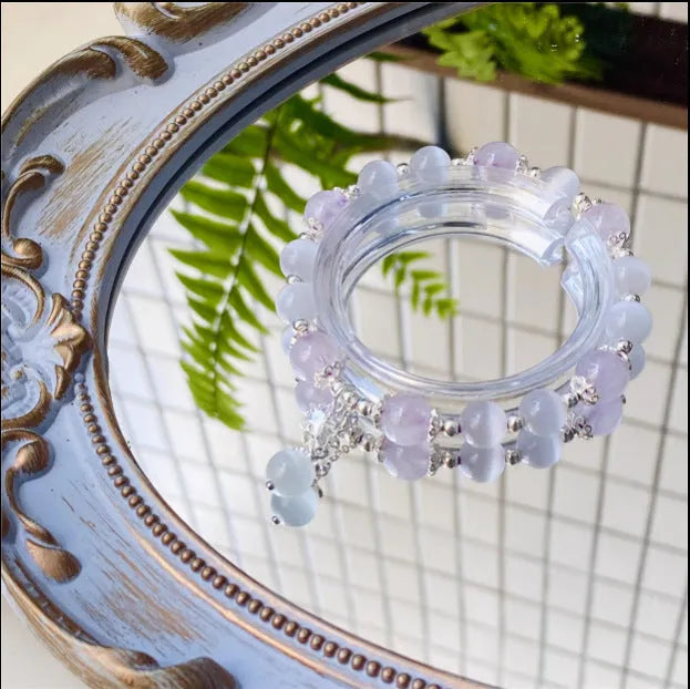 Women's crystal moon bracelet with opal amethyst colour and manual craftsmanship details