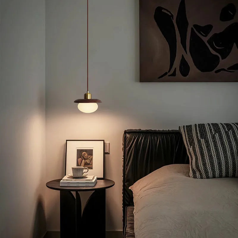 Remote control three-colour bedside log chandelier in Black, Black Walnut or Red Oak, 220V LED ceiling light