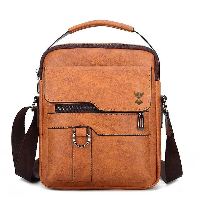 Khaki PU leather men's casual shoulder bag with single strap diagonal design