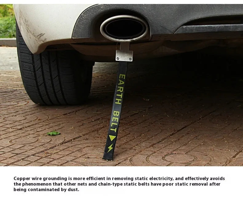 Black rubber vehicle electrostatic grounding belt measuring 37cm long with copper wire core.