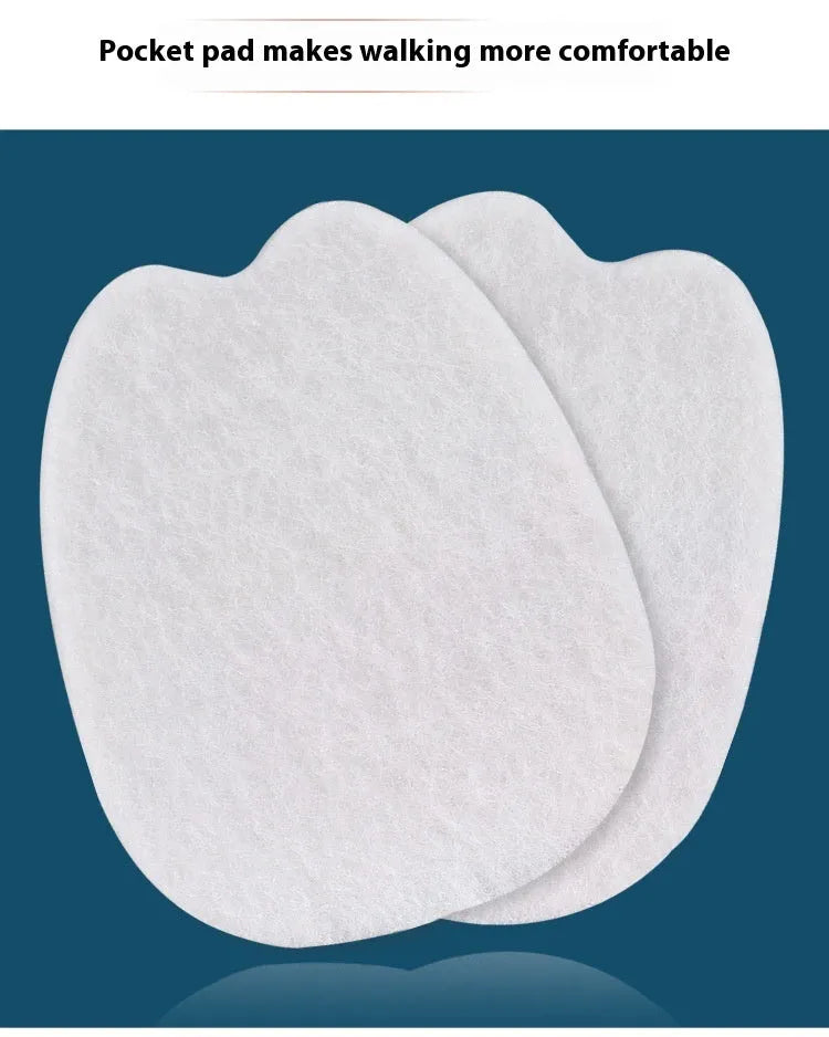 White thin felt self-adhesive patch for protecting the tongue of a shoe from wear.