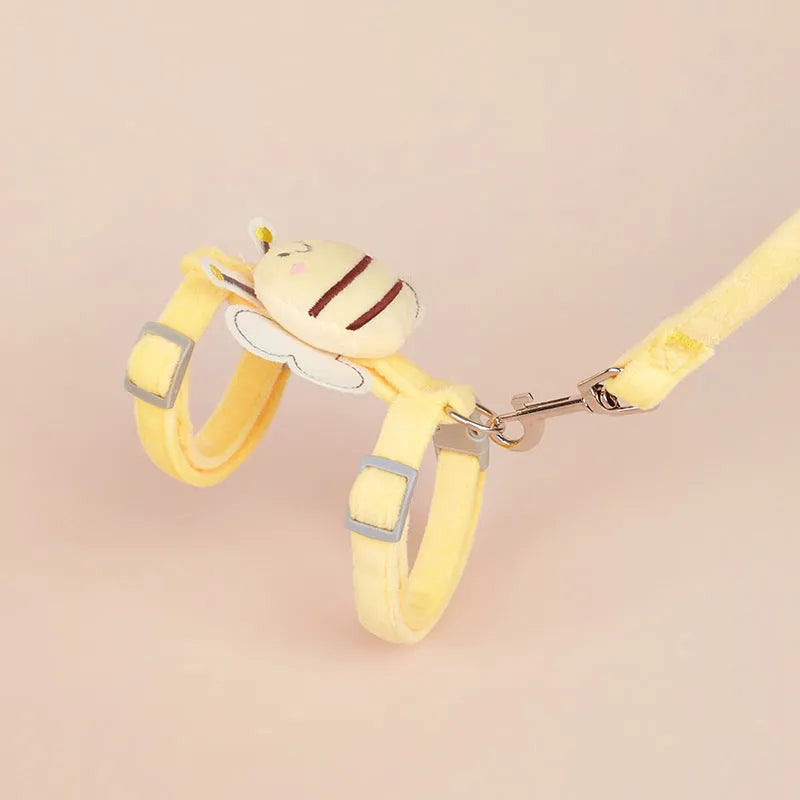 Adjustable bee shape cat harness and leash set in blue colour for outdoor pet walking