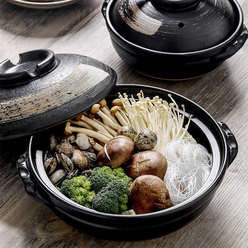 Ceramic stew pot with air-hole lid, single bottom, 8cm depth, for gas stove cooking in 2800ml, 1700ml or 900ml sizes