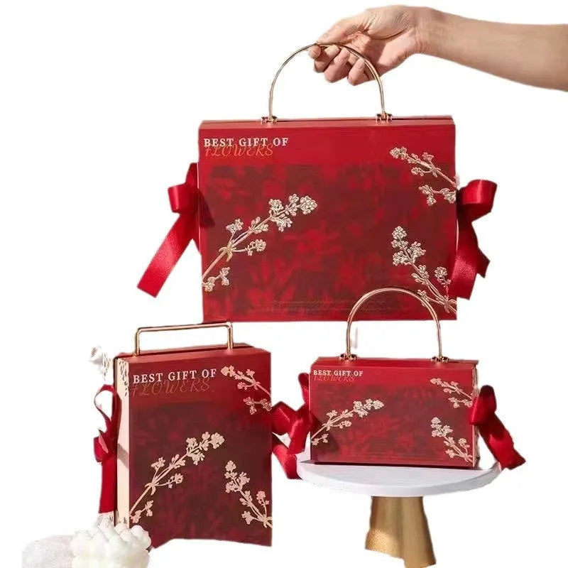 Hand gift box for girls pajamas marriage engagement in champagne gold with ironing craft finish