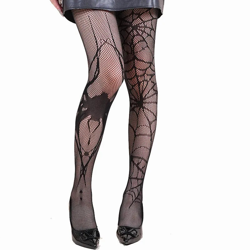 Halloween spider web leopard print fishnet stockings in free size nylon, anti-snagging women's hosiery