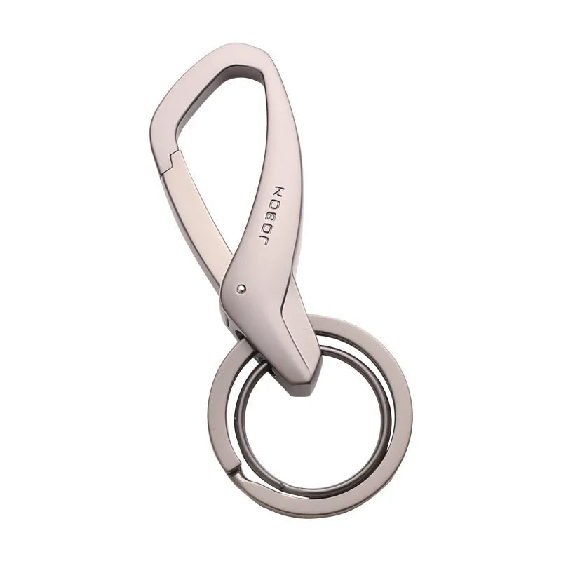 Zinc alloy double ring car key chain in black, chrome, or nickel colour with waist hanging design