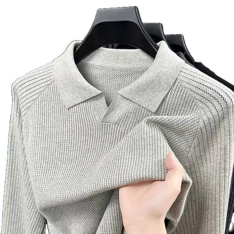 Men's loose cotton pullover shirt with scissors collar in black, dark gray, or oat gray, sizes M to XXXXL