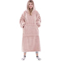 Flannel thick warm blanket hoodie for women in solid colour with front pocket and long sleeves