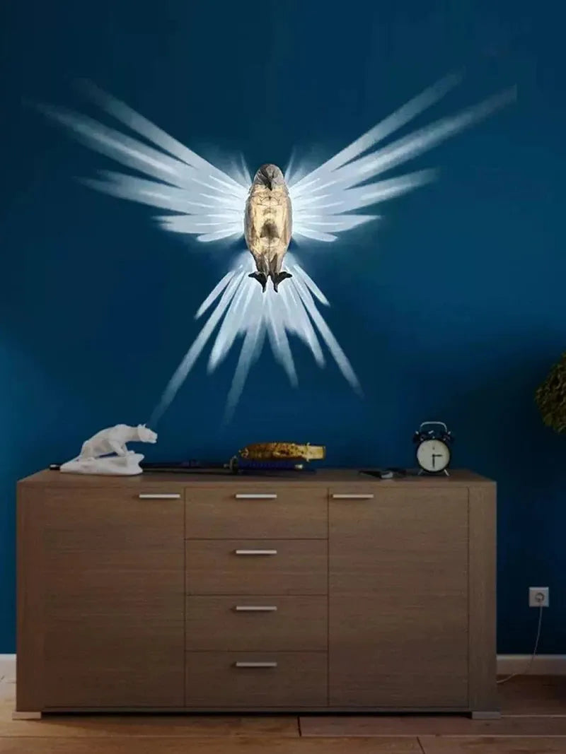 3D printed eagle silhouette wall lamp projecting animal shadows on wall
