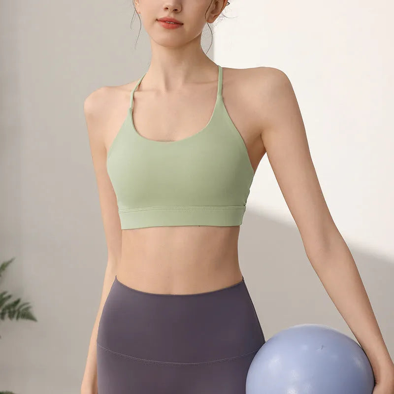 Women's high-strength sports vest with fixed double-shoulder straps in nylon fabric.