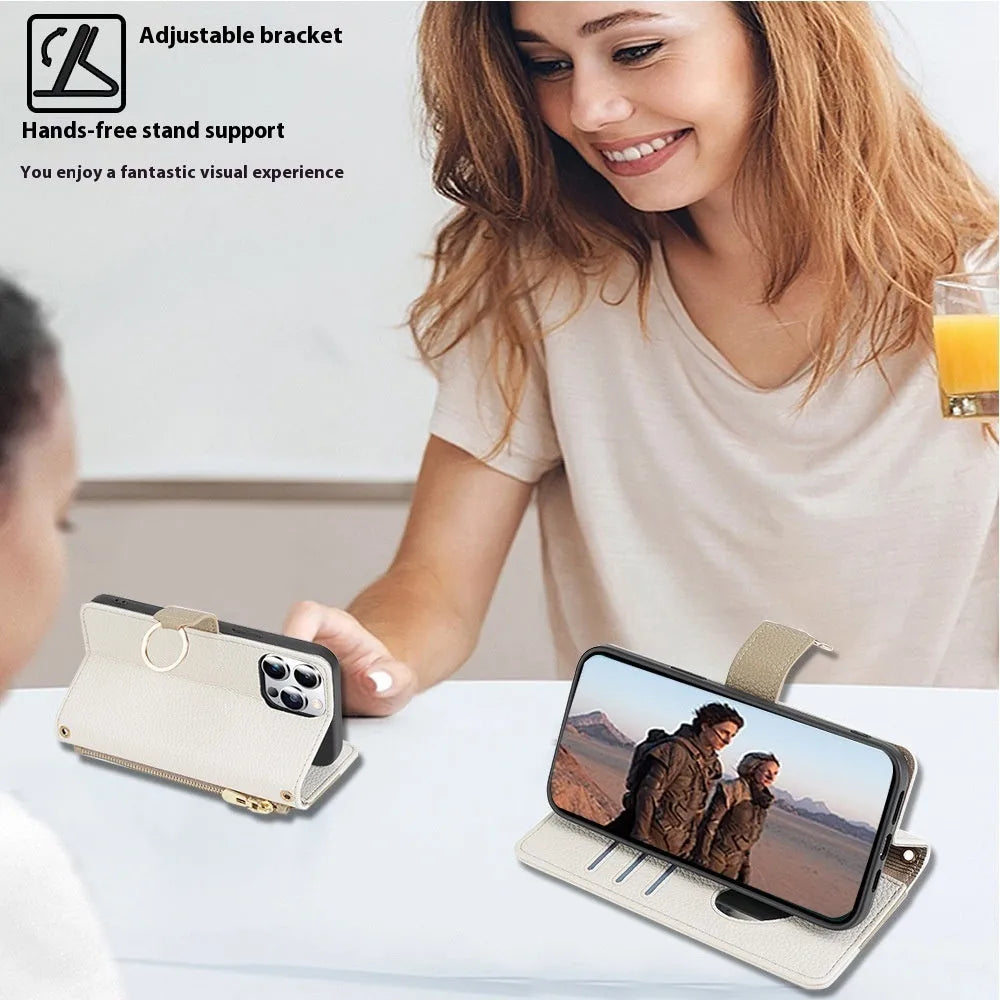 Multifunctional card phone case with lanyard bracket and magnetic suction for Apple iPhone