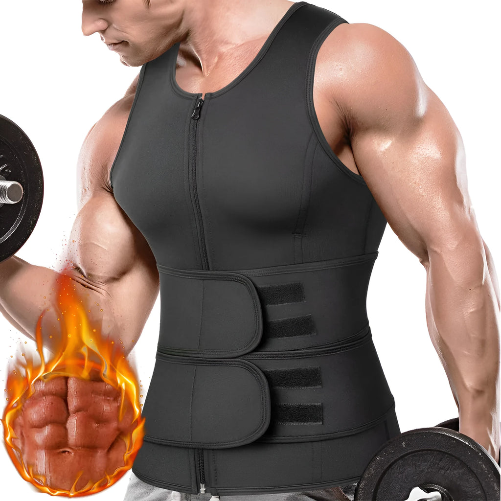 Men sweat vest sauna suit – high collar long sleeve super slim waist trainer in black for weight loss