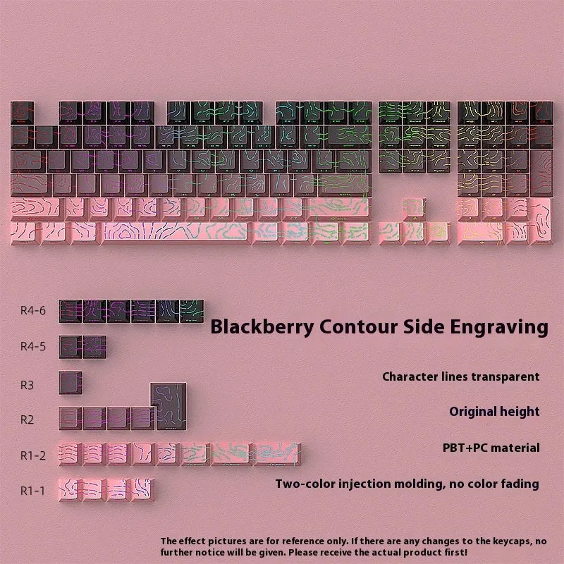 Black Rose Contour Line Two-Color Crack Luminous Key Cap set for mechanical keyboards, plastic, black powder colour