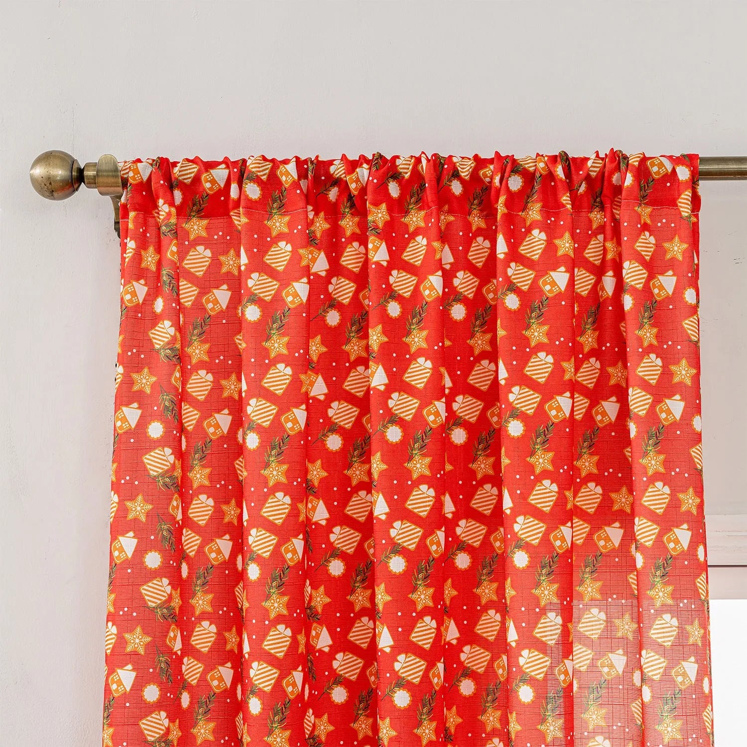 Green Christmas curtain with cartoon snowman and angel print, 1 metre wide.
