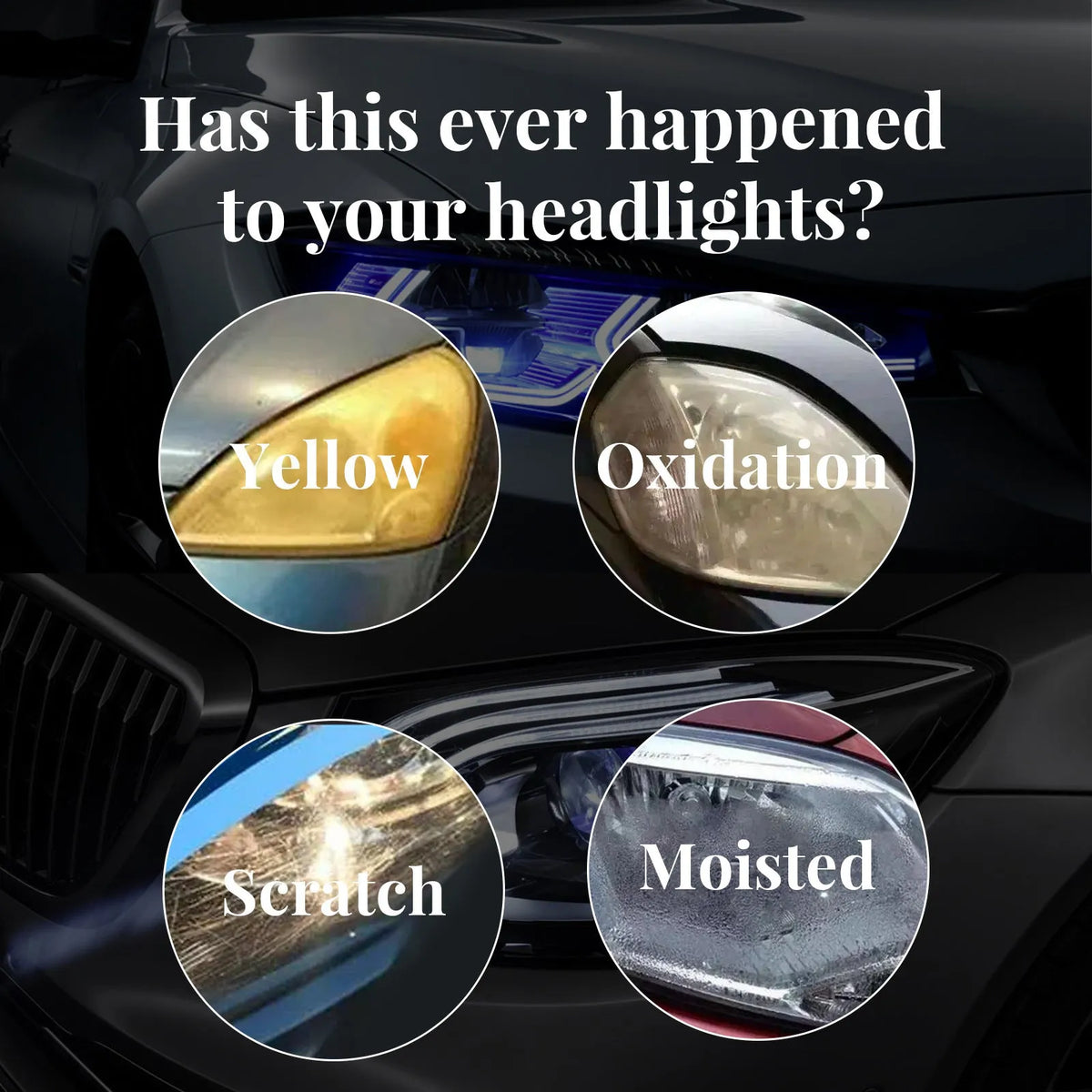 Car headlight renovation care solution kit with sponge applicator in 20ml 30ml 50ml sizes