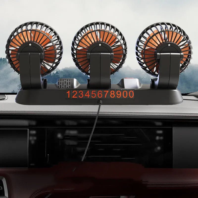 Three head automotive electric cooling fan with long cable for car cigarette lighter or USB power