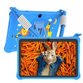 Blue silicone protective case for 7-inch children's tablet with flat strap and included accessories