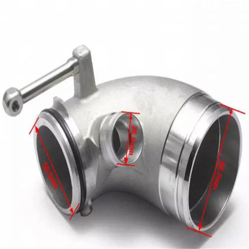 Aluminium alloy 90 degree turbo turbine elbow for lateral engine positioning automotive application