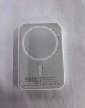 Compact magnetic wireless power bank with 5000mAh capacity in white PVC housing