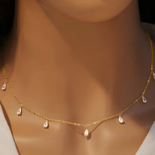 925 sterling silver necklace with triangular drop-shaped artificial zircon pendant on adjustable O-chain