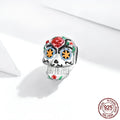 Halloween skull bead made from 925 sterling silver with platinum plating and oil drip finish