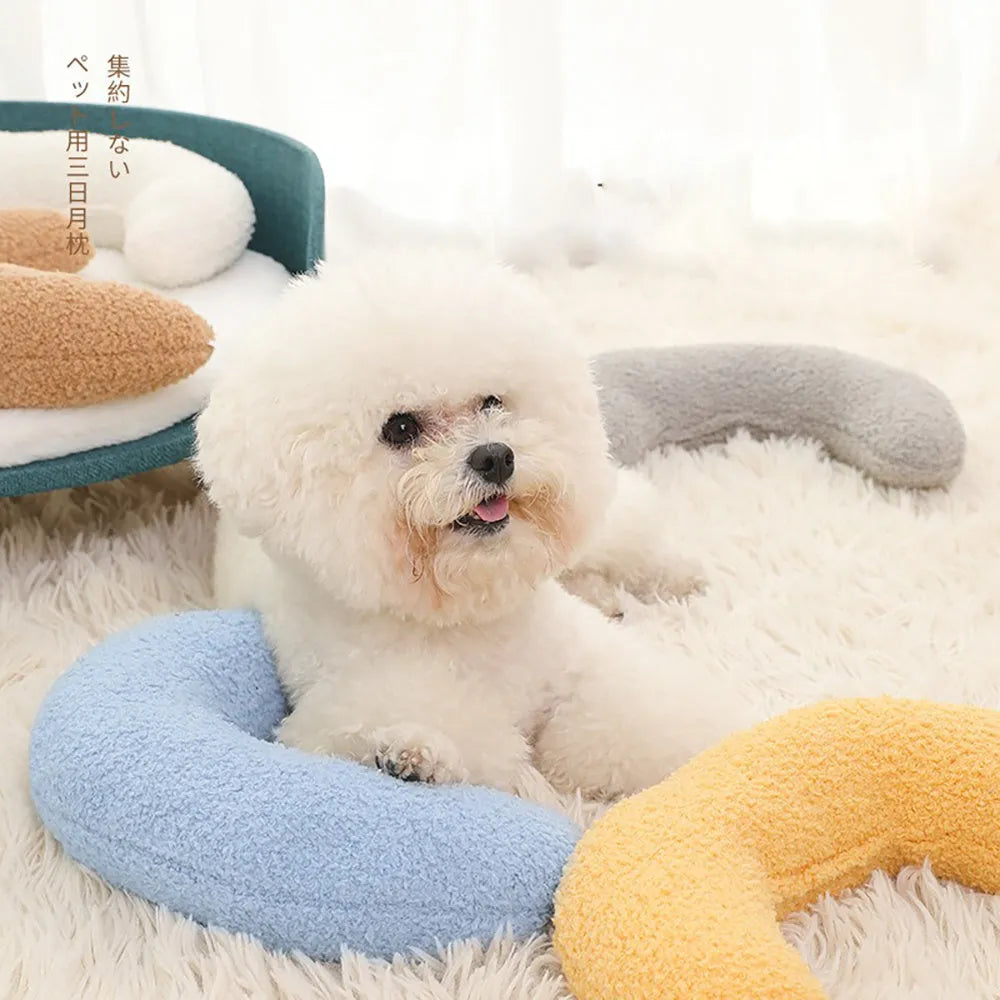 U-shaped blue cat pillow with adjustable neck collar for cervical support