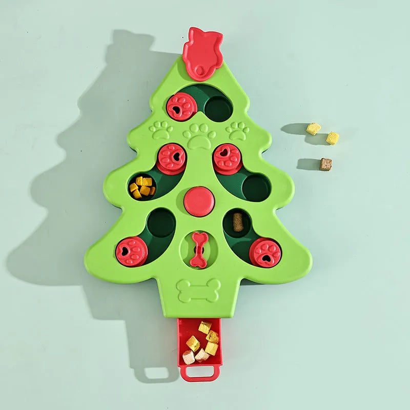Interactive dog puzzle toy Christmas tree slow food bowl in green with non-slip base