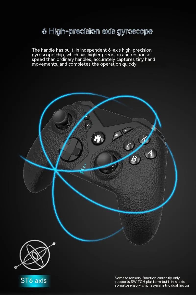 Black wireless game controller with ergonomic handles and leather-like texture, shown with Type-C cable