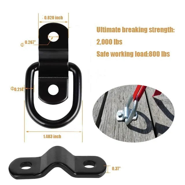 Black galvanised steel pull ring floor hook for securing cargo in a truck bed.
