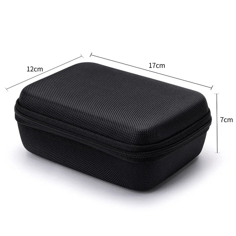 Grey composite material data cable storage bag with rope handle, 17x12x7cm, for organising cables and accessories