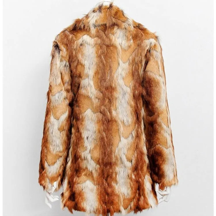 Tiger pattern artificial faux fur leather jacket for women, slim fit and mid-length.