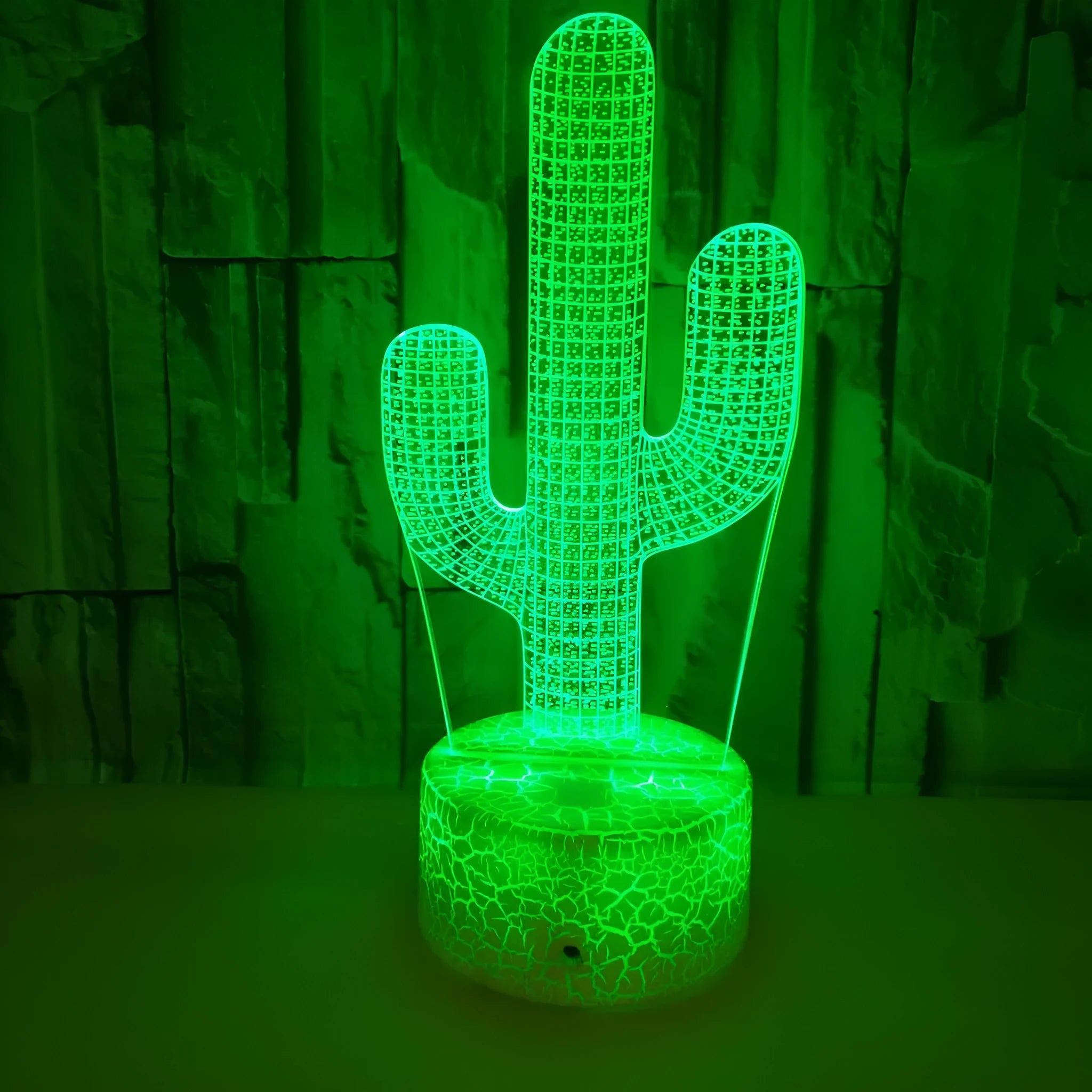 Cactus 3D small night lamp with remote control, multicolour touch operation, USB-powered acrylic and ABS base