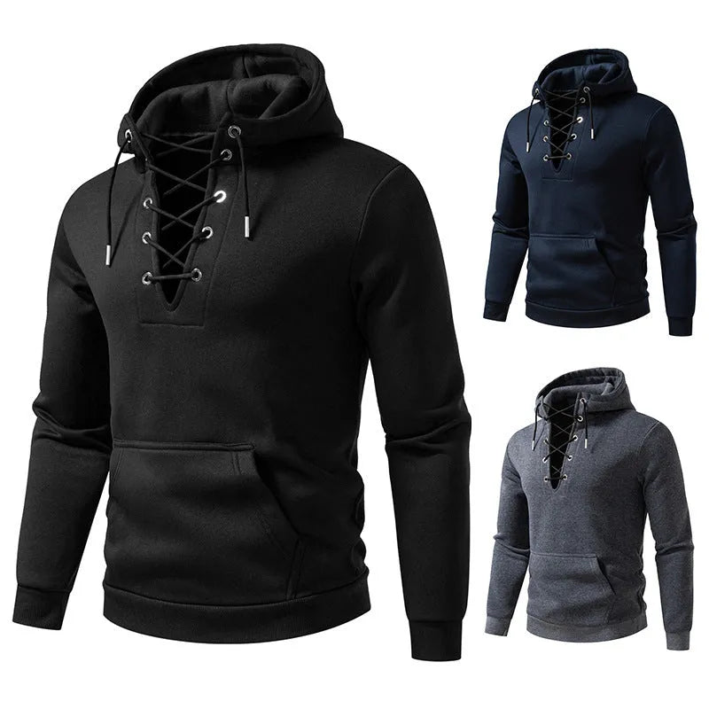 Men's zipper design hooded sweatshirt, slim fit polyester pullover in dark gray, black or navy blue, sizes S-2XL