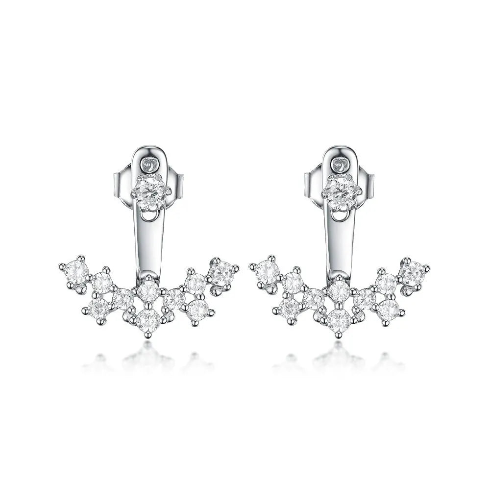 925 silver smile earrings with French diamond-embedded continuous stone setting, geometric U-shape, on a light background