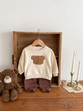 Bear long-sleeved sweater split two-piece suit in khaki with animal pattern for toddlers