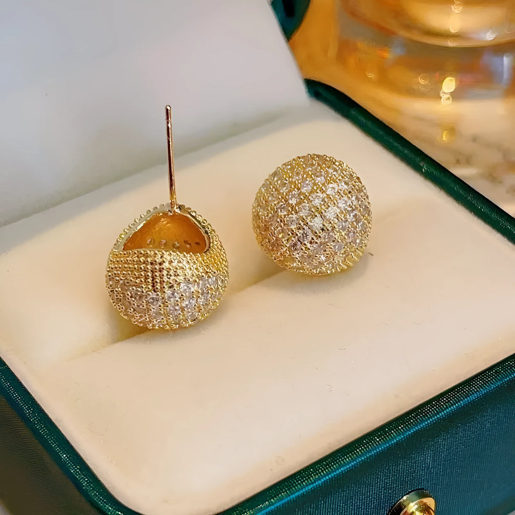 Gold and white geometric drop earrings with full diamond flashing and little golden beans design