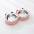 Stainless steel pet bowl with frog decoration and double compartments for food and water separation